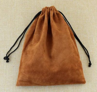 Coffee coloured 15 x 20cm draw bags in a soft velvet material